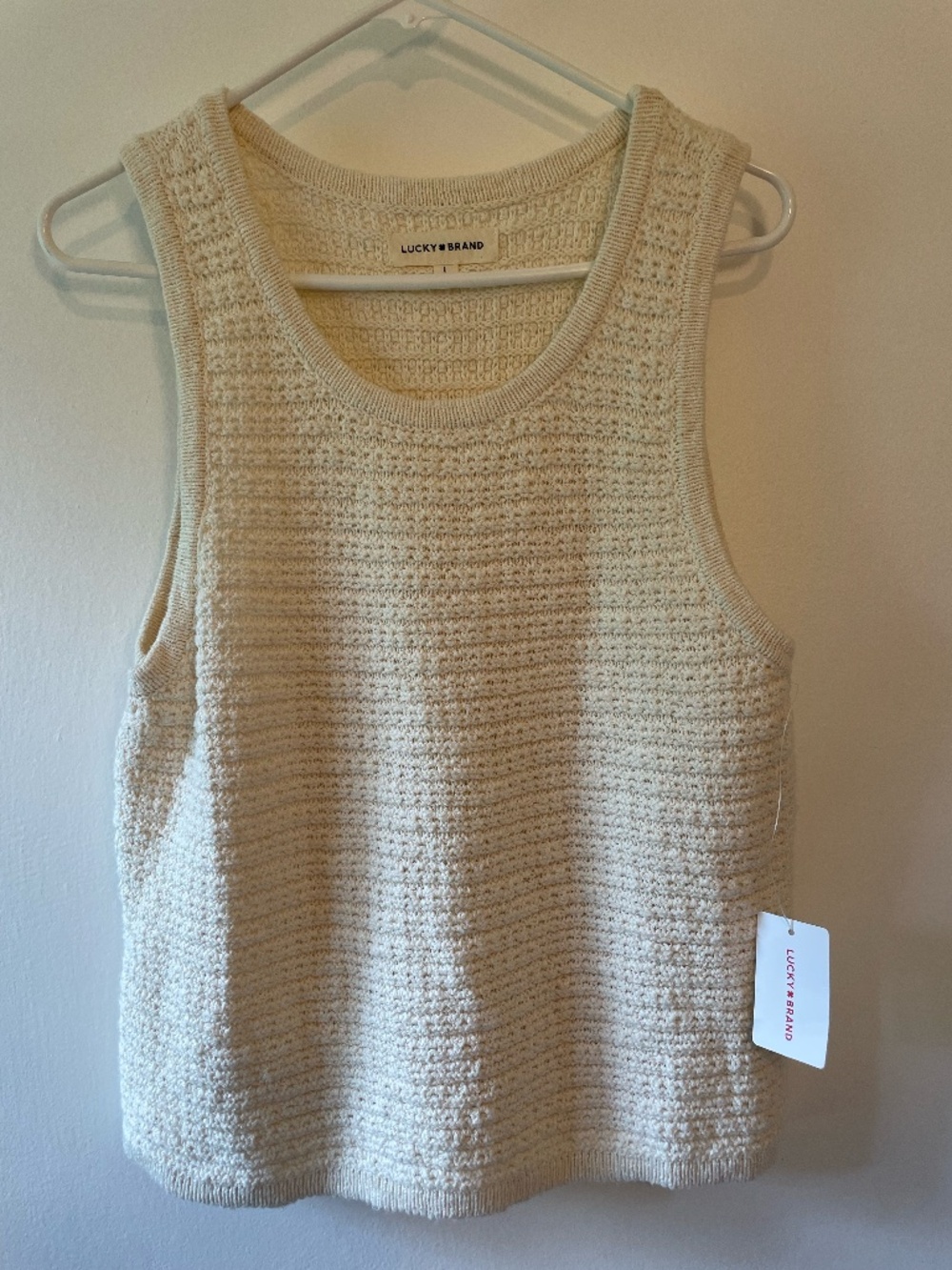 NWT Lucky Brand cream open-knit sweater tank top size L